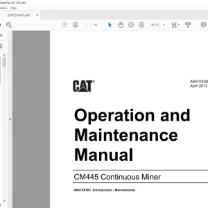 CAT CM445 Continuous Miner Operation and Maintenance Manual EM030045 -  PDF DOWNLOAD