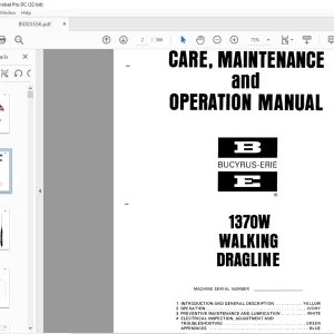 Cat Bucyrus 1370W Walking Dragline Care, Maintenance & Operation Manual BI005556 - PDF DOWNLOAD