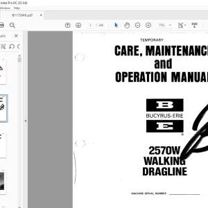 Cat Bucyrus 2570W Walking Dragline Care, Maintenance & Operation Manual BI115946 - PDF DOWNLOAD