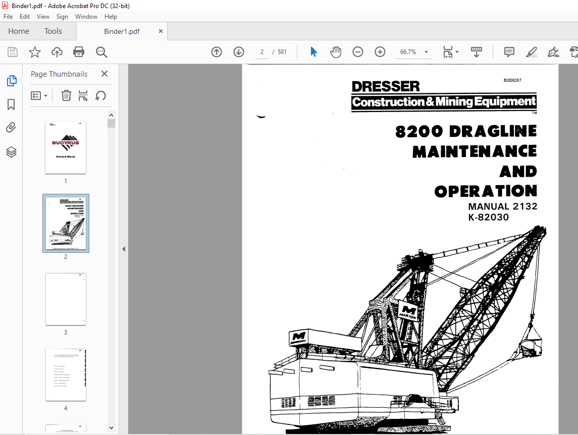 Cat Bucyrus 8200 Dragline Maintenance & Operation Manual BI006267 - PDF ...