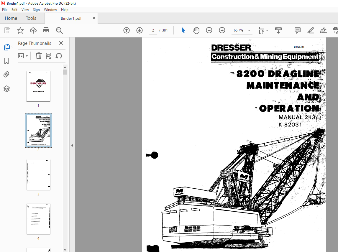 Cat Bucyrus 8200 Dragline Maintenance & Operation Manual BI006344 - PDF ...