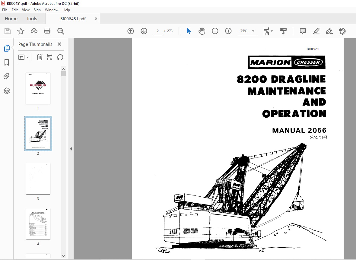 Cat Bucyrus 8200 Dragline Maintenance & Operation Manual BI006451 - PDF ...