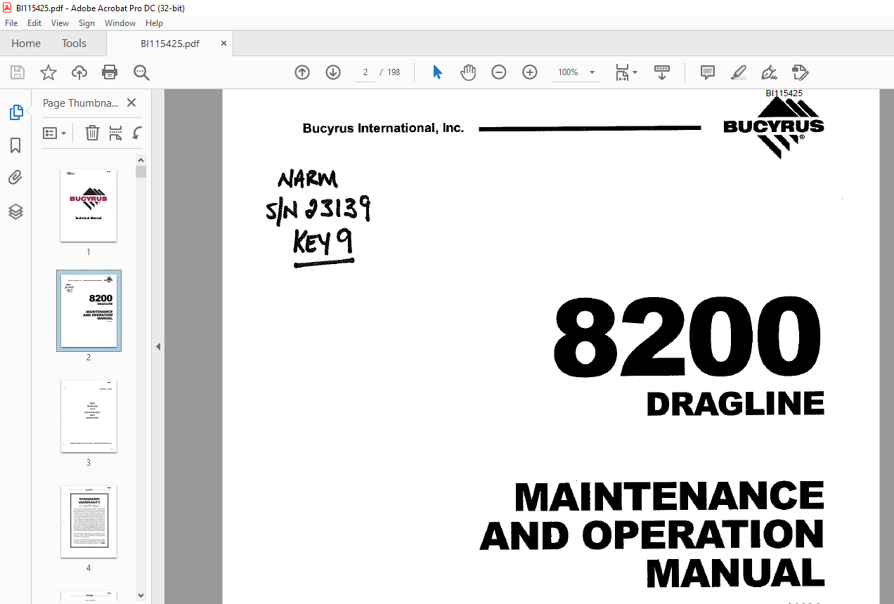 Cat Bucyrus 8200 Dragline Maintenance & Operation Manual BI115425 - PDF ...