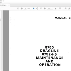 Cat Bucyrus 8750 Dragline 87524-5 Maintenance & Operation Manual BI006463 - PDF DOWNLOAD
