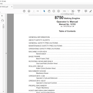 Cat Bucyrus 8750 Walking Dragline Operator's Manual BI619363 - PDF DOWNLOAD