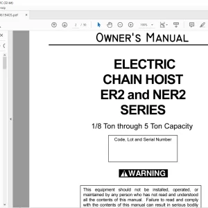 Cat Bucyrus ER2 & NER2 Series Electric Chain Hoist Owner's Manual BI619405 - PDF DOWNLOAD