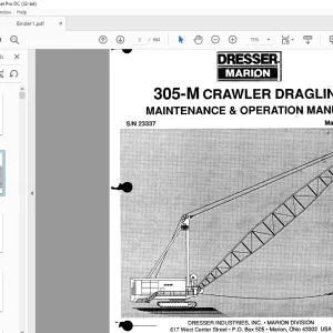 Cat Bucyrus Marion 305-M Crawler Dragline Maintenance & Operation Manual SN 23337 - PDF DOWNLOAD