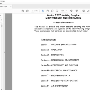 Cat Bucyrus Marion 7820 Walking Dragline Maintenance & Operation Manual BI006300 - PDF DOWNLOAD