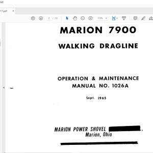 Cat Bucyrus Marion 7900 Walking Dragline Operation & Maintenance Manual BI006017 - PDF DOWNLOAD