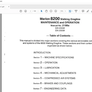 Cat Bucyrus Marion 8200 Walking Dragline Maintenance & Operator Manual BI006446 - PDF DOWNLOAD