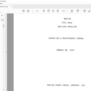 Cat Bucyrus Marion 8400 Walking Dragline Operation & Maintenance Manual BI006315 - PDF DOWNLOAD