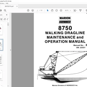 Cat Bucyrus Marion 8750 Walking Dragline Maintenance & Operation Manual BI005676 - PDF DOWNLOAD