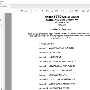 Cat Bucyrus Marion 8750 Walking Dragline Maintenance & Operation Manual BI006494 - PDF DOWNLOAD
