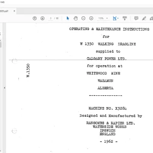Cat Bucyrus W1350 Walking Dragline Operation & Maintenance Manual BI379889 - PDF DOWNLOAD
