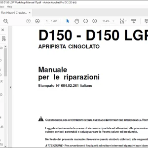 Fiat Hitachi APRIPISTA CINGOLATO D150 D150 LGP Manuale per le riparazioni - PDF DOWNLOAD ( ITALAIN)