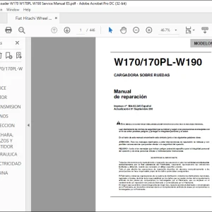 Fiat Hitachi CARADORA SOBRE RUEDAS W170 170PL-W190 Manual de Reparacion - PDF DOWNLOAD (Spanish)