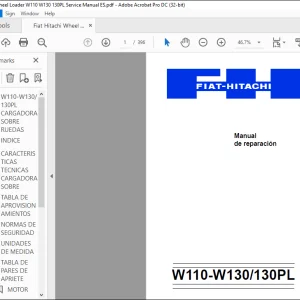 Fiat Hitachi CARGADORA SOBRE RUEDAS W110-W130 130PL Manual de reparación - PDF DOWNLOAD (Spanish)
