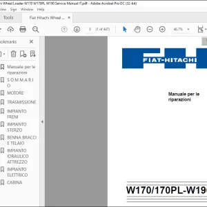 Fiat Hitachi CARICATORE GOMMATO W170 170PL-W190 Manuale per le riparazioni - PDF DOWNLOAD (Italian)
