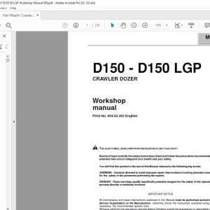 Fiat Hitachi Crawler Dozer D150 D150 LGP Workshop Manual  - PDF DOWNLOAD