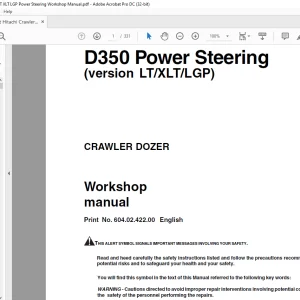 Fiat Hitachi Crawler Dozer D350 LT XLT LGP Power Steering Workshop Manual - PDF DOWNLOAD