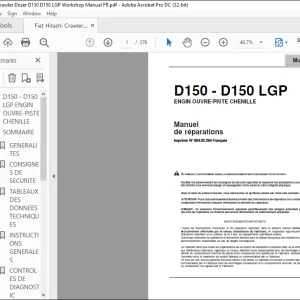 Fiat Hitachi D150 - D150 LGP ENGINE OUVRE-PISTE CHENILLE Manuel de réparations  - PDF DOWNLOAD (French)