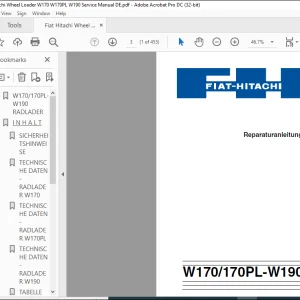 Fiat Hitachi RADLADER W170 170PL-W190 Service-Handbuch - PDF DOWNLOAD (German)