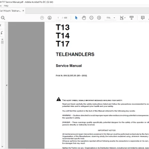 Fiat Hitachi TELEHANDLERS T13 T14 T17 Service Manual - PDF DOWNLOAD