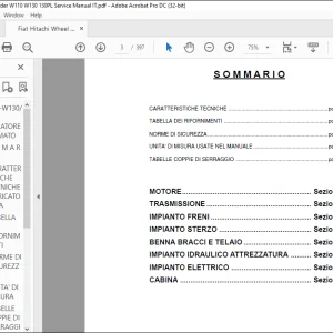 Fiat Hitachi W110-W130 130PL CARICATORE GOMMATO Manuale per le riparazioni  - PDF DOWNLOAD (Italian)