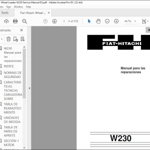 Fiat Hitachi W230 CARGADORA SOBRE RUEDAS Manual de reparación - PDF DOWNLOAD (Spanish)