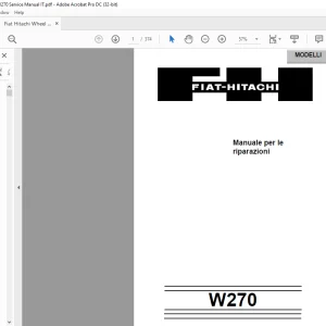 Fiat Hitachi W270 CARICATORE GOMMATO Manuale per le riparazioni  - PDF DOWNLOAD (Italian)