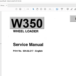 Fiat Hitachi Wheel Loader W350 Service Manual - PDF DOWNLOAD