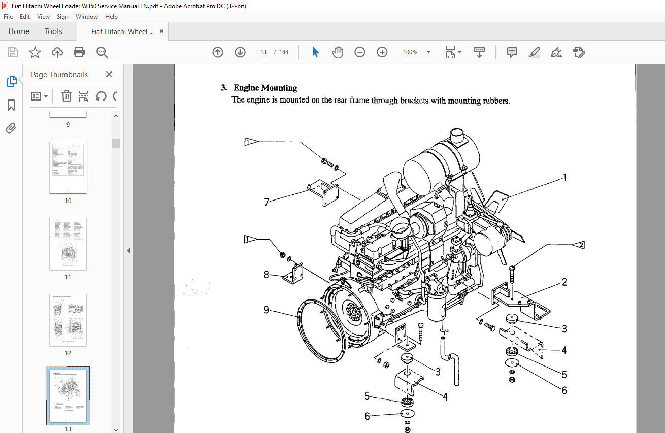 Fiat Hitachi Wheel Loader W350 Service Manual - PDF DOWNLOAD ...