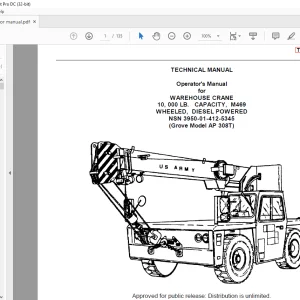 Grove Crane AP 308T WAREHOUSE CRANE 10,000 LB CAPACITY, M469 WHEELED DIESEL Operator's Manual - PDF DOWNLOAD