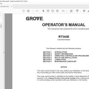 Grove Crane RT540E Operator's Manual 100-01 - PDF DOWNLOAD