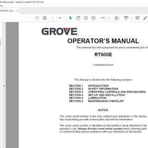 Grove Crane RT600E Operator's Manual 088-00 - PDF DOWNLOAD