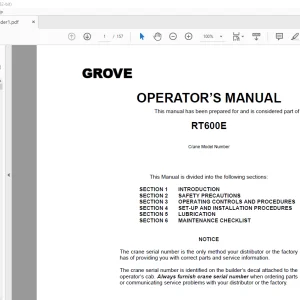Grove Crane RT600E Operator's Manual 088-03 - PDF DOWNLOAD