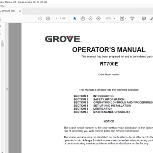 Grove Crane RT700E Operator's Manual 072-02 - PDF DOWNLOAD