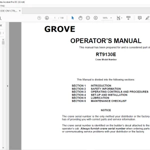 Grove Crane RT9130E Operator's Manual 076-08 - PDF DOWNLOAD