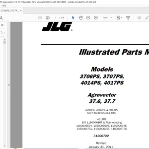 JLG 3706PS, 3707PS, 4014PS, 4017PS Agrovector 37.6, 37.7 Illustrated Parts Manual 31200722 -  PDF DOWNLOAD