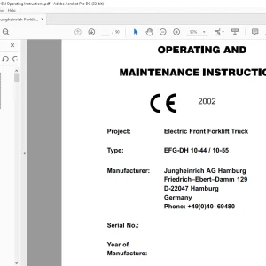Jungheinrich Electric Front Forklift Truck EFG-DH 10-44/10-55 OPERATING AND MAINTENANCE INSTRUCTIONS MANUAL - PDF DOWNLOAD