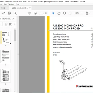 Jungheinrich Forklift AM 2000 INOX INOX PRO AM 2000 INOX PRO Ex Operating Instructions Manual 51001971 - PDF DOWNLOAD