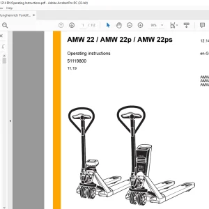 Jungheinrich Forklift AMW22 AMW22p AMW22ps Operating Instructions Manual 51119800 - PDF DOWNLOAD