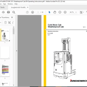 Jungheinrich Forklift Cold Store Cab Weatherproof cab Operating Instructions Manual 51213205 -  PDF DOWNLOAD