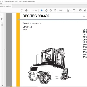 Jungheinrich Forklift DFG 660 DFG 670 DFG 680 DFG 690 DFG S80 S90 TFG 660 TFG 670 TFG 680  TFG 690 TFG S80 TFG S90 Operating Instructions Manual 51139143