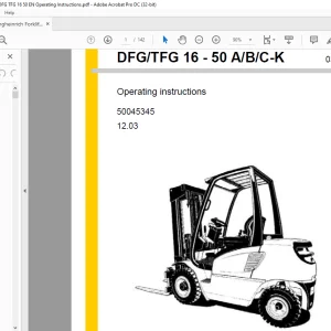 Jungheinrich Forklift DFG TFG 16 - 50 A B C-K Operating instructions Manual 50045345  - PDF DOWNLOAD