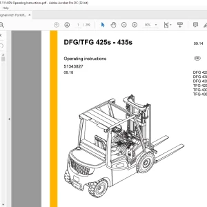 Jungheinrich Forklift DFG/TFG 425s - 435s Operating instructions Manual 51343827  -  PDF DOWNLOAD