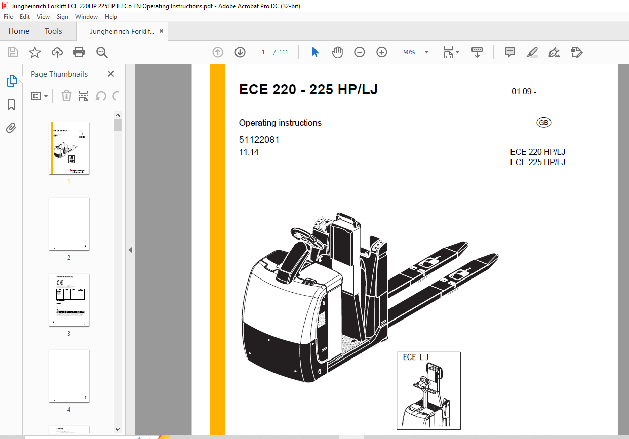 Jungheinrich Forklift ECE 220 HP LJ ECE 225 HP LJ Operating ...