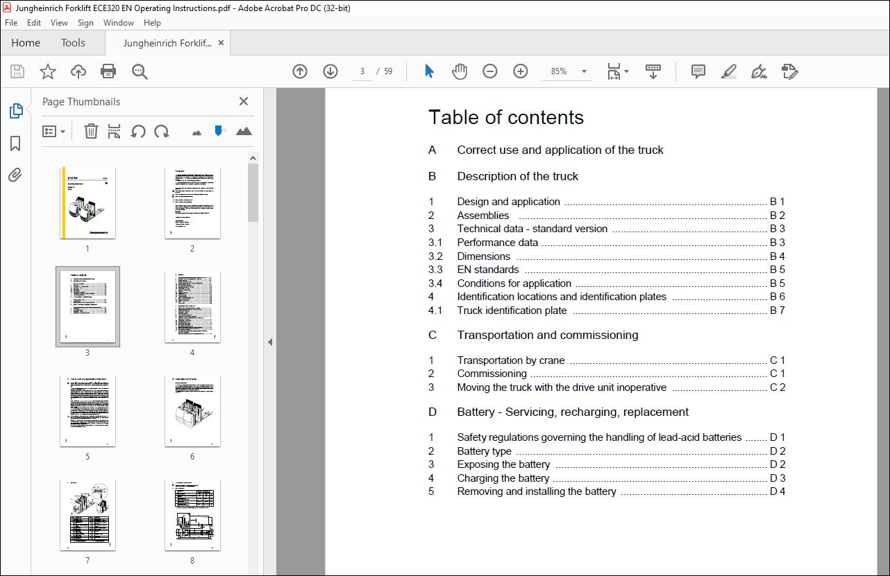 Jungheinrich Forklift ECE 320 Operating instructions Manual 50439732 ...