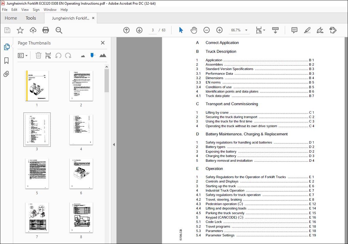 Jungheinrich Forklift ECE 320 Operating instructions Manual 51076425 ...