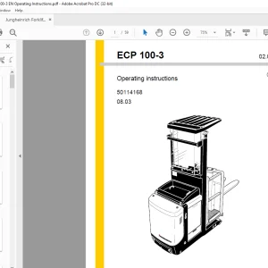 Jungheinrich Forklift ECP 100-3 Operating instructions Manual 50114168 -  PDF DOWNLOAD